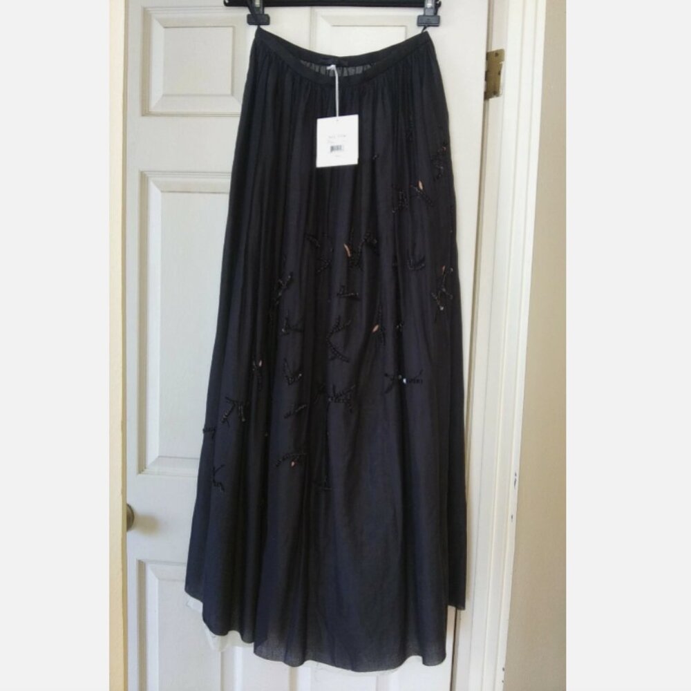 THE ROW Black 100% Cotton Skirt Boho Beaded long full length maxi embroidered